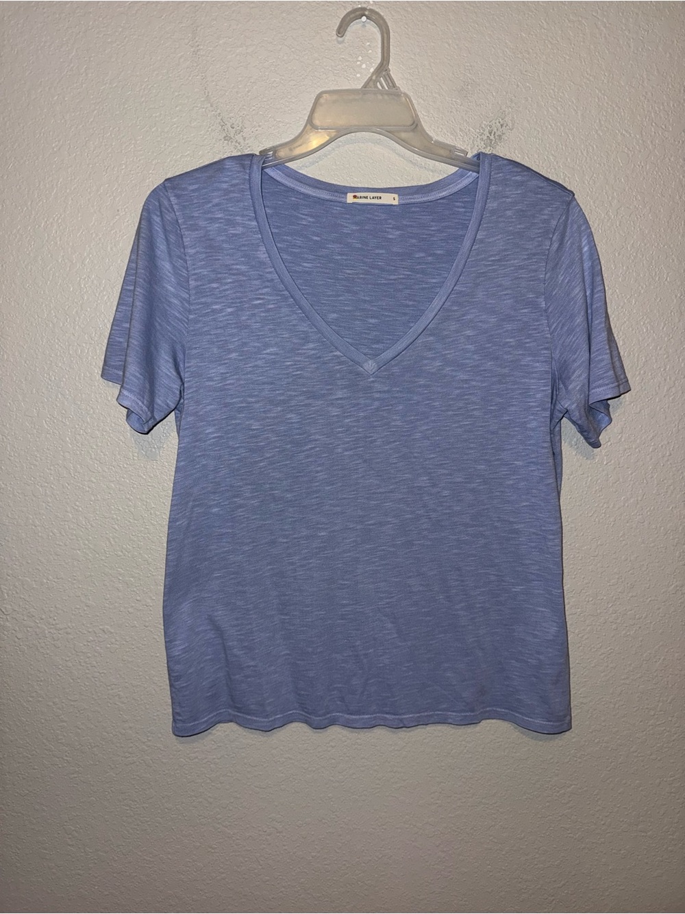Marine Layer Boyfriend Relaxed V-Neck Tee Blue Supima Cotton Modal T-Shirt Sz S - Picture 2 of 6